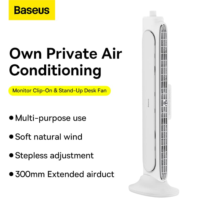Baseus Ventilateur de Bureau à Clip pour Écran – Silencieux et Réglable – ACQS000002 chez Baseus Maroc