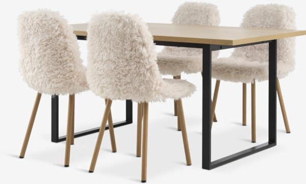 Table AABENRAA L160 chêne + 4 chaises JONSTRUP blanc cassé chez JYSK