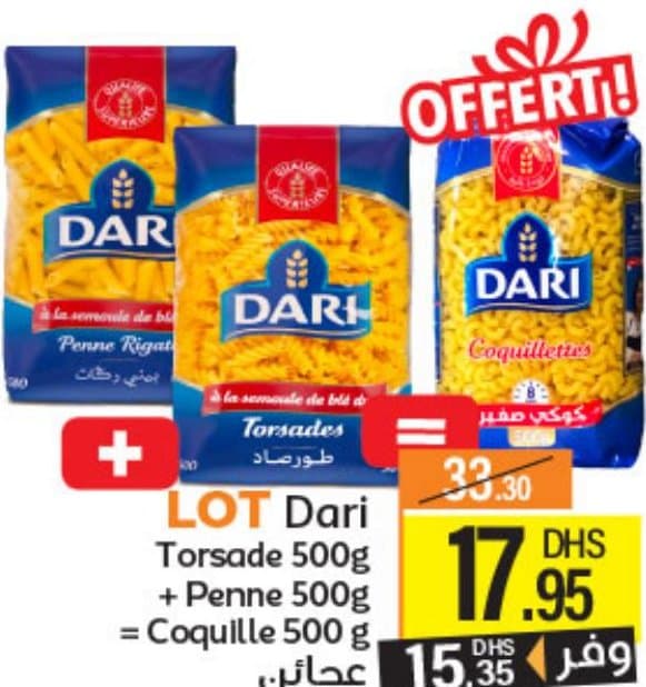 LOT Dari Torsade 500g + Penne 500g + Coquille 500g