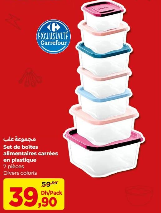 Set de boîtes alimentaires carrées en plastique