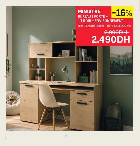 MINISTRE Bureau 1 porte + 1 tiroir + environnement chez Kitea
