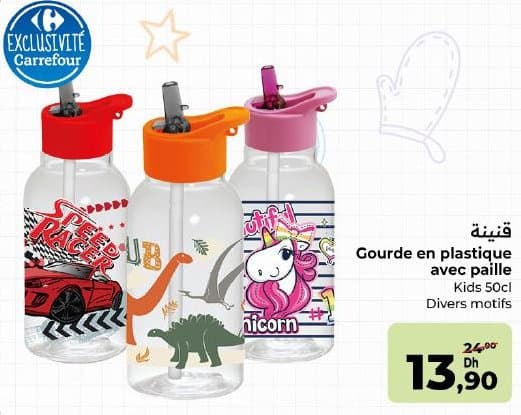 Gourde en plastique avec paille