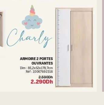 Armoire 2 portes ouvrantes CHARLY 85,2x52x179,7cm chez Kitea