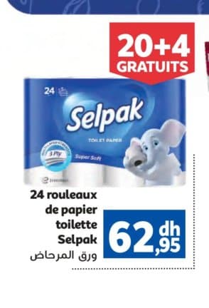 24 rouleaux de papier toilette Selpak chez Marjane