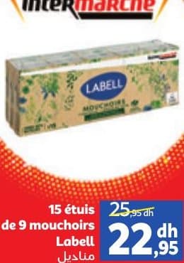 15 étuis de 9 mouchoirs Labell