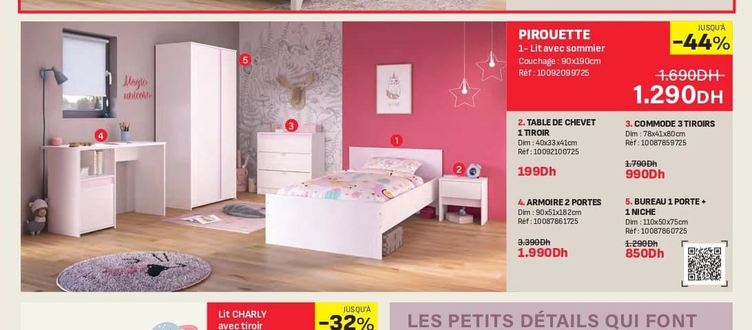 Lit PIROUETTE avec sommier 90x190cm chez Kitea