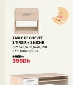 Table de chevet CHARLY 1 tiroir + 1 niche 43,8x28,4x40,3cm chez Kitea