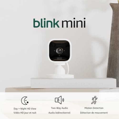 Blink Mini - Une caméra de sécurité avec fil compact et intelligente pour l'intérieur, avec vidéo 1080 HD, détection de mouvement et compati chez Amazon Canada