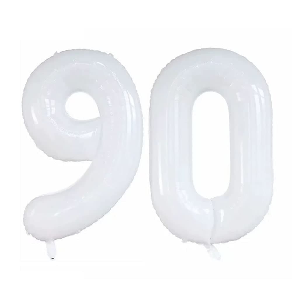 GOER Number 90 Balloons for 90th Birthday Party Decorations,42 Inch Jumbo Foil Helium Balloons for 90th Anniversary (White) chez Amazon US