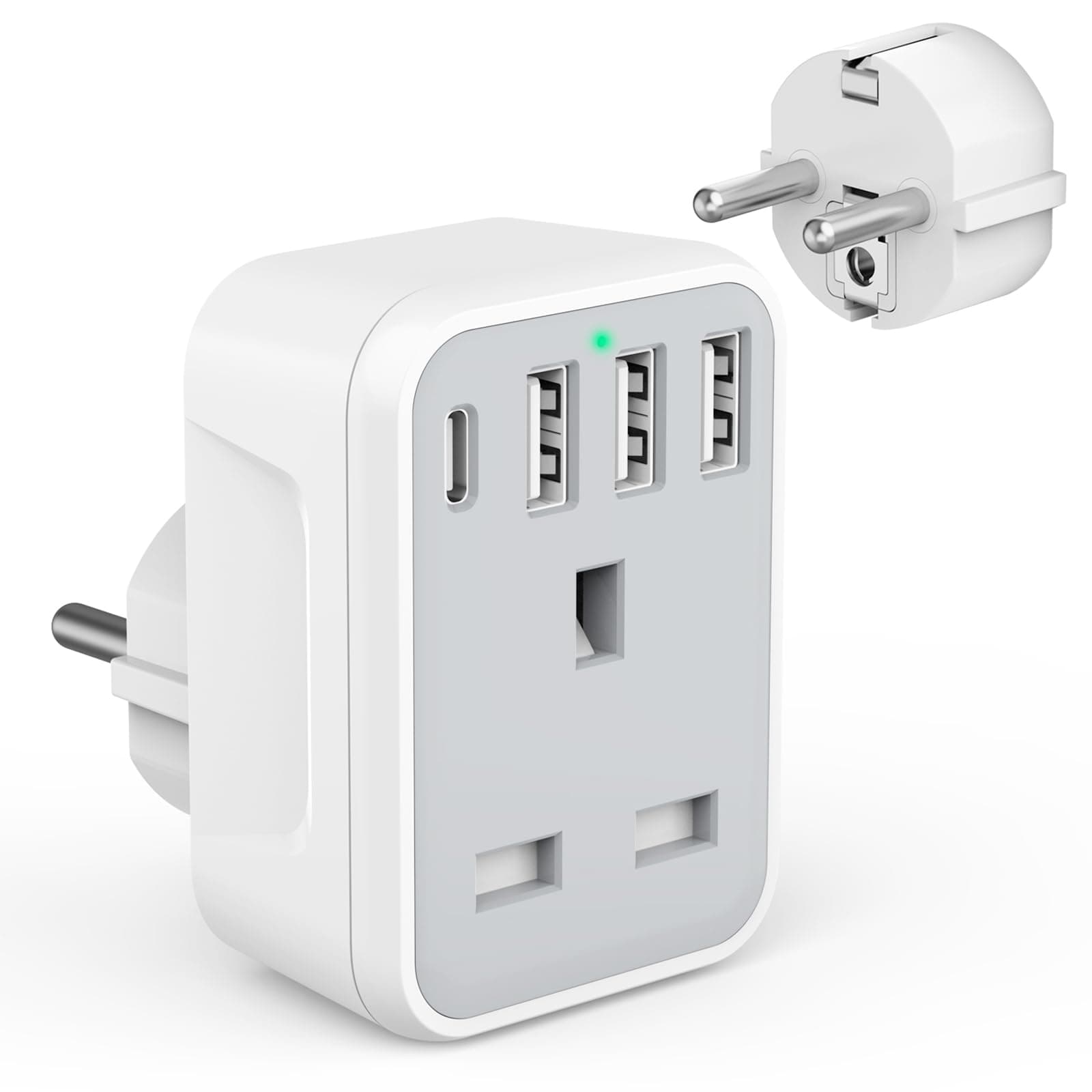 UK to European Travel Adaptor with 4 USB Charging Ports(1 USB C), Europe to chez Amazon UK