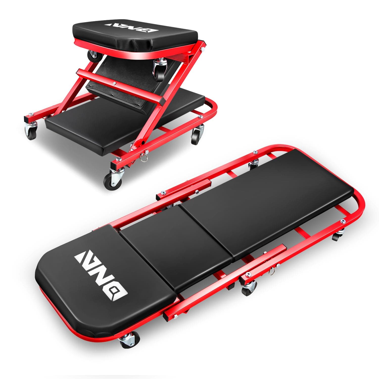 ‎DNA MOTORING TOOLS-00186 40 Inches 2 IN 1 Rolling Folding Car Creeper/Seat, 6 Pcs 2" Casters, 150kg Weight Capacity, Red chez Amazon US