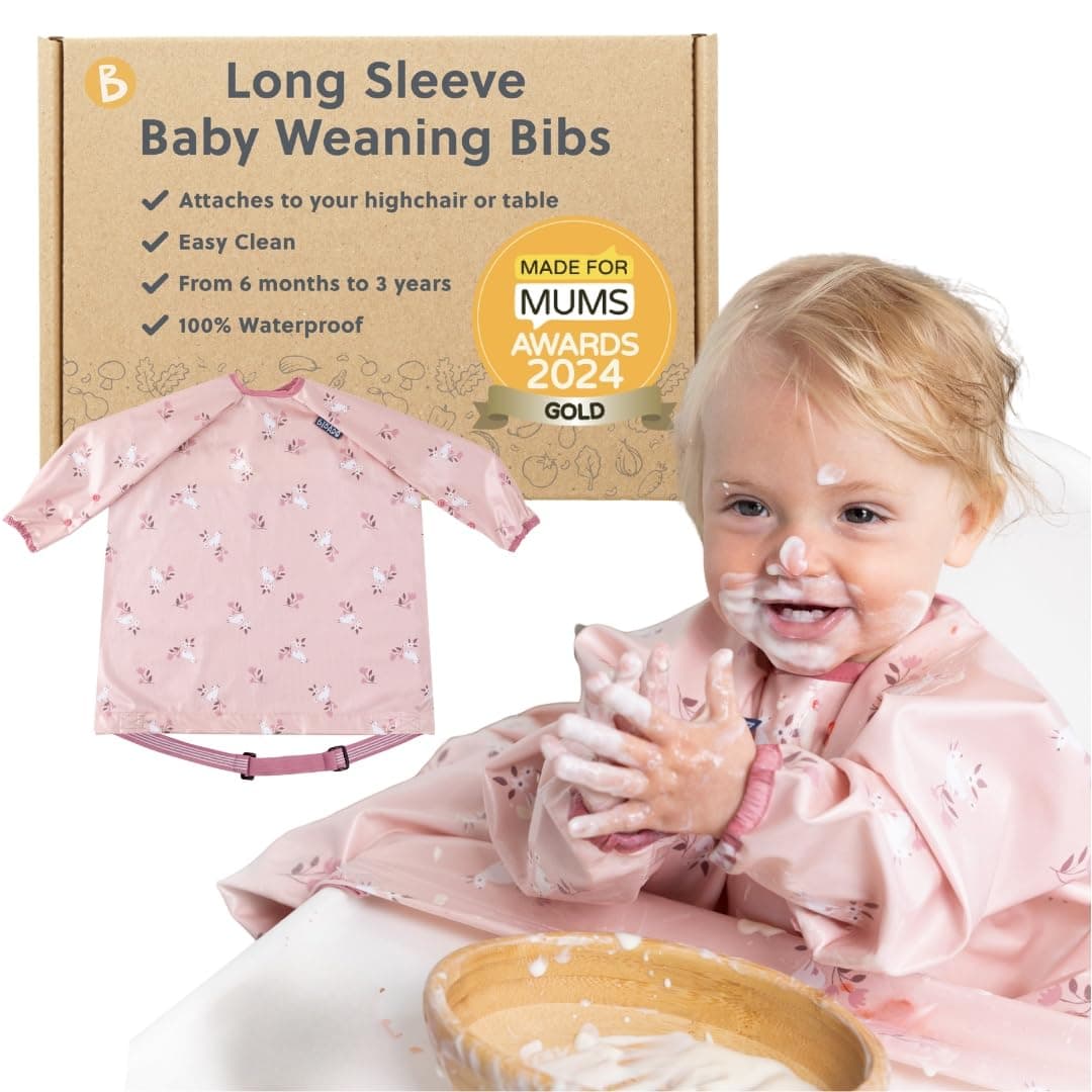 BIBaDO Long Sleeve Baby Bibs - Coverall Weaning Bib with Highchair Strap chez Amazon UK