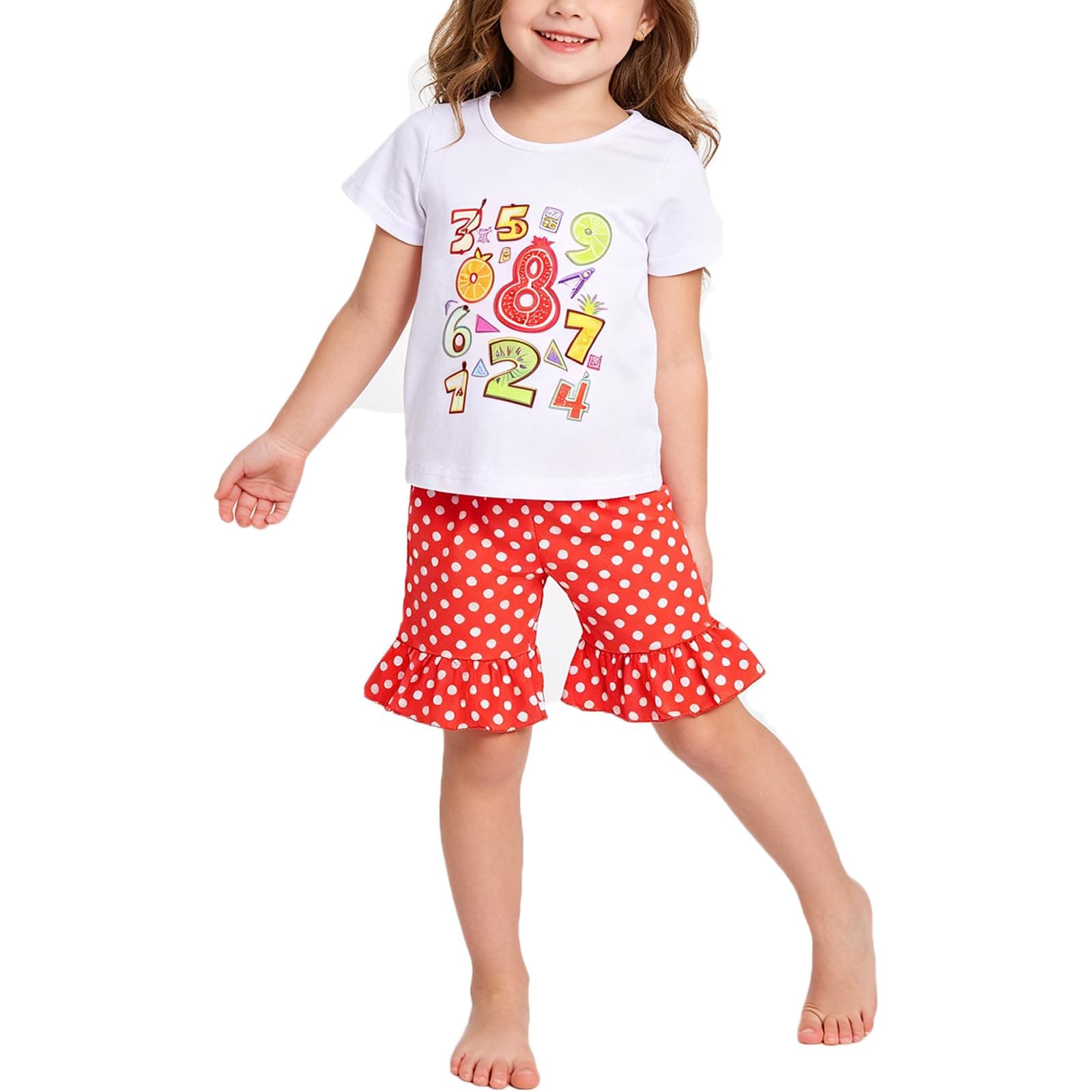 Toddler Girls Back to School Pencil Outfits Set Ruffle T-Shirt Dress and Pants Outfit Set 3-8Years chez Amazon US