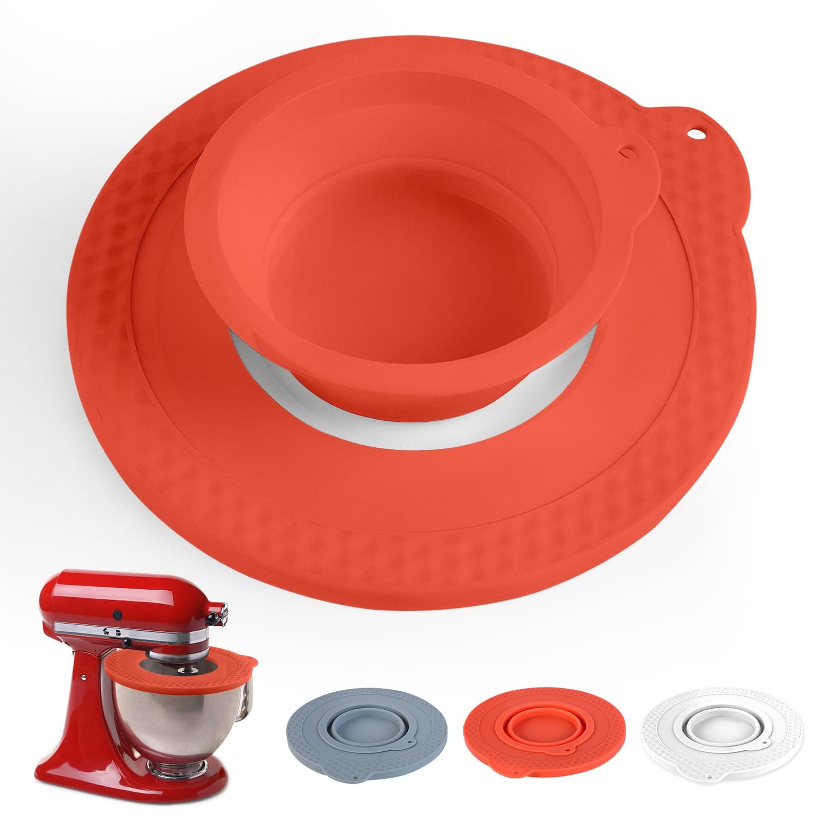 Mixer Splatter Guard,Silicone Mixing Bowl Insert with Lid,Mixing Head Splash Protector,Kitchen Splatter Guard for Stand Mixer（Red） chez Amazon US