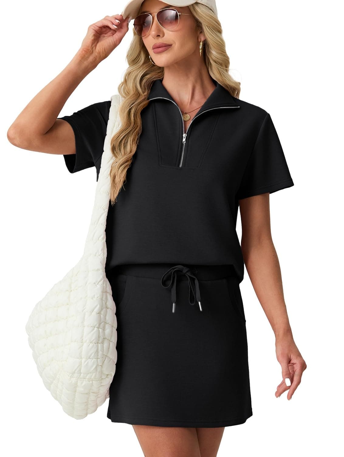 GRECERELLE Women's Summer 2 Piece Skort Set Half Zip Short Sleeve Top & Pocketed Tennis Skirt For Sports & Vacations. chez Amazon US