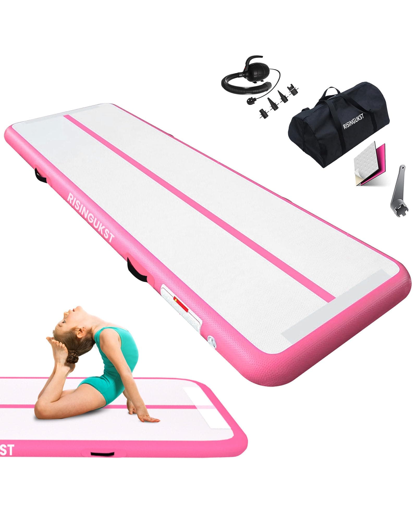 RISINGUKST Air Gymnastics Track Tumbling Mat Inflatable | Training Tumble Mat for Home Gym Outdoor, Cheerleading Gymnastics Mats with Pump chez Amazon UK