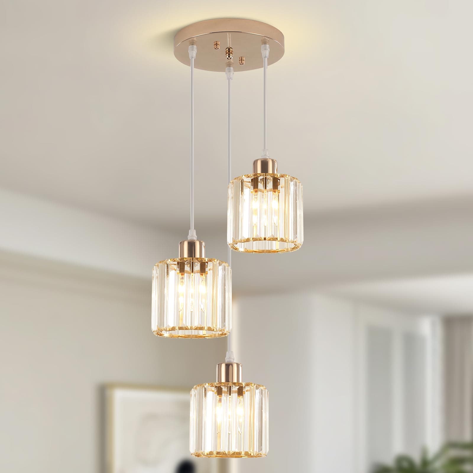 Gold Crystal 3-Light Pendant Ceiling Light, chez Amazon UK
