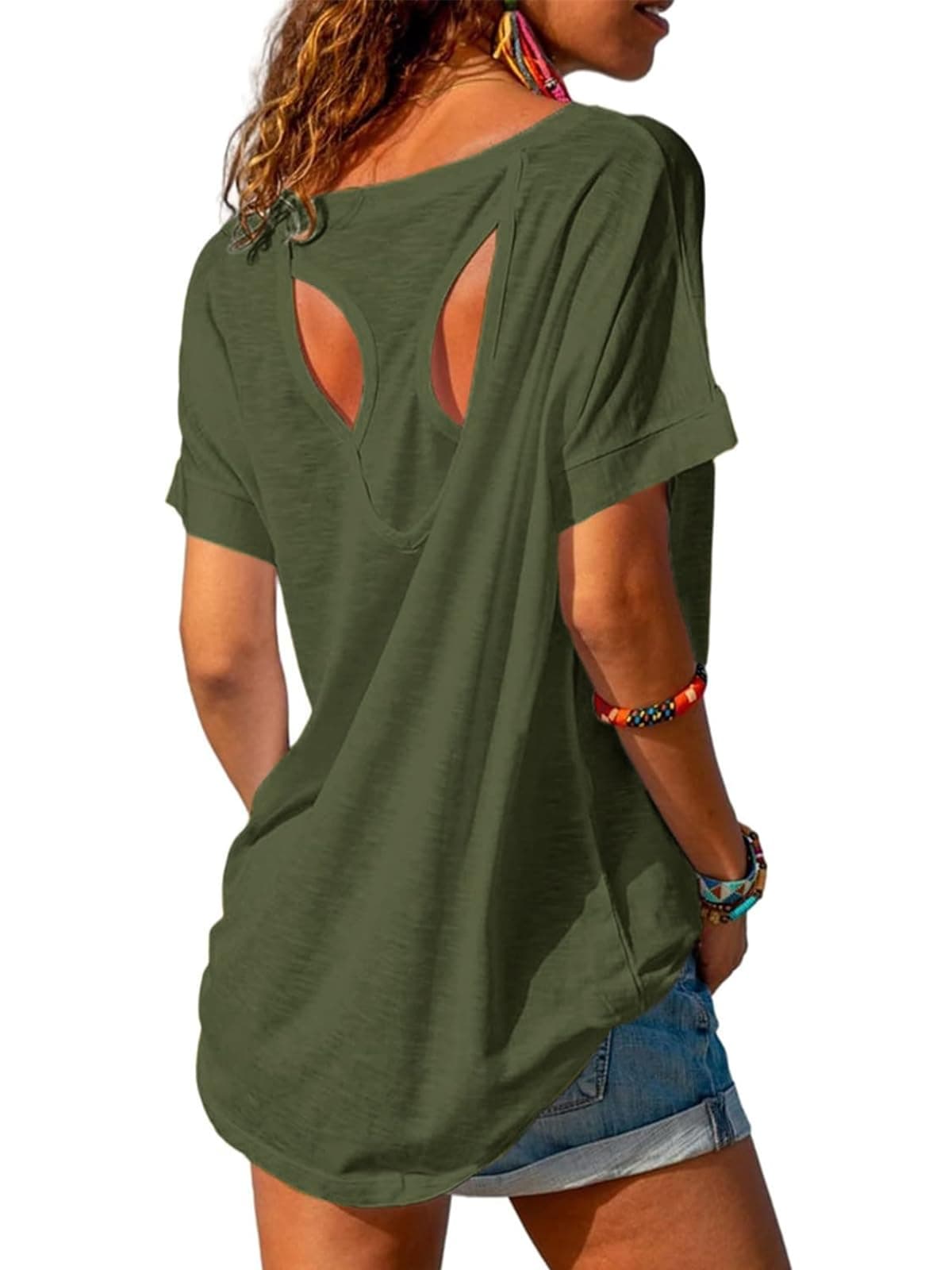 Fisoew Women's Sport T-Shirts Open Back Fitness Yoga Tee Tops | Short Sleeve, Loose Fit, Casual, Workout Gym Shirts, Gym Athlete Tops chez Amazon UK