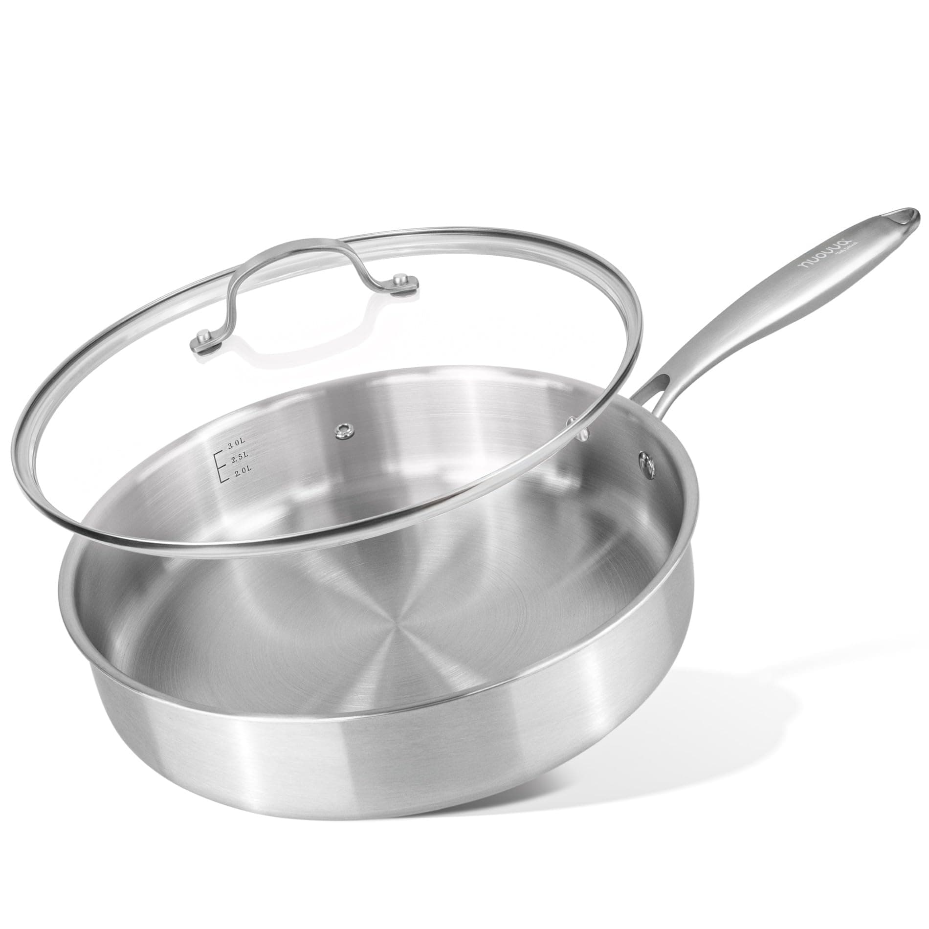 nuovva Stainless Steel Saute Pan with Glass Lid – Induction Hob Non Stick Saucepan – 28cm Frying pan chez Amazon UK