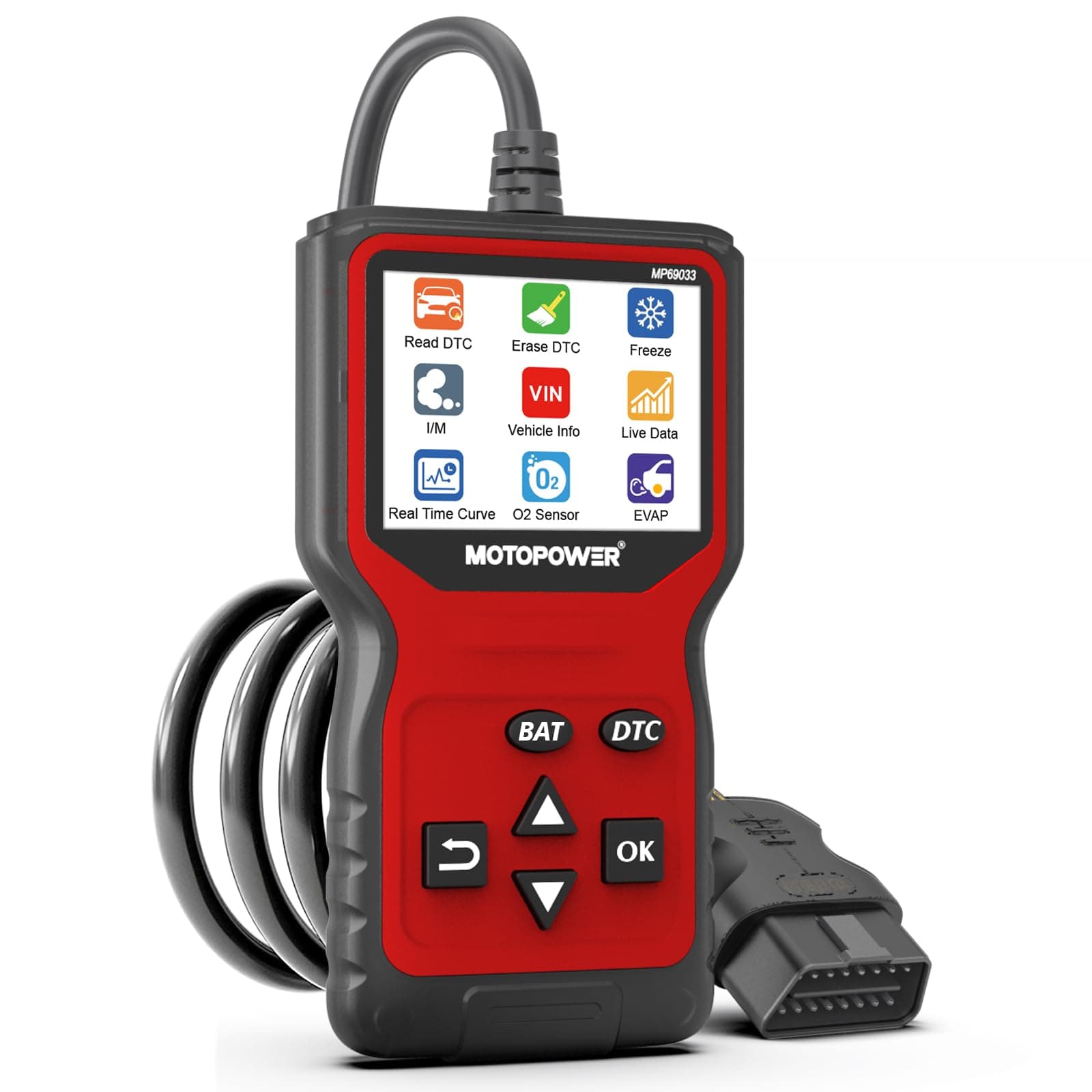 MOTOPOWER MP69033 Pro OBD2 Scanner Code Reader Check Engine Fault Light Diagnostic Scan Tool with Battery Tester, Red Edition chez Amazon UK