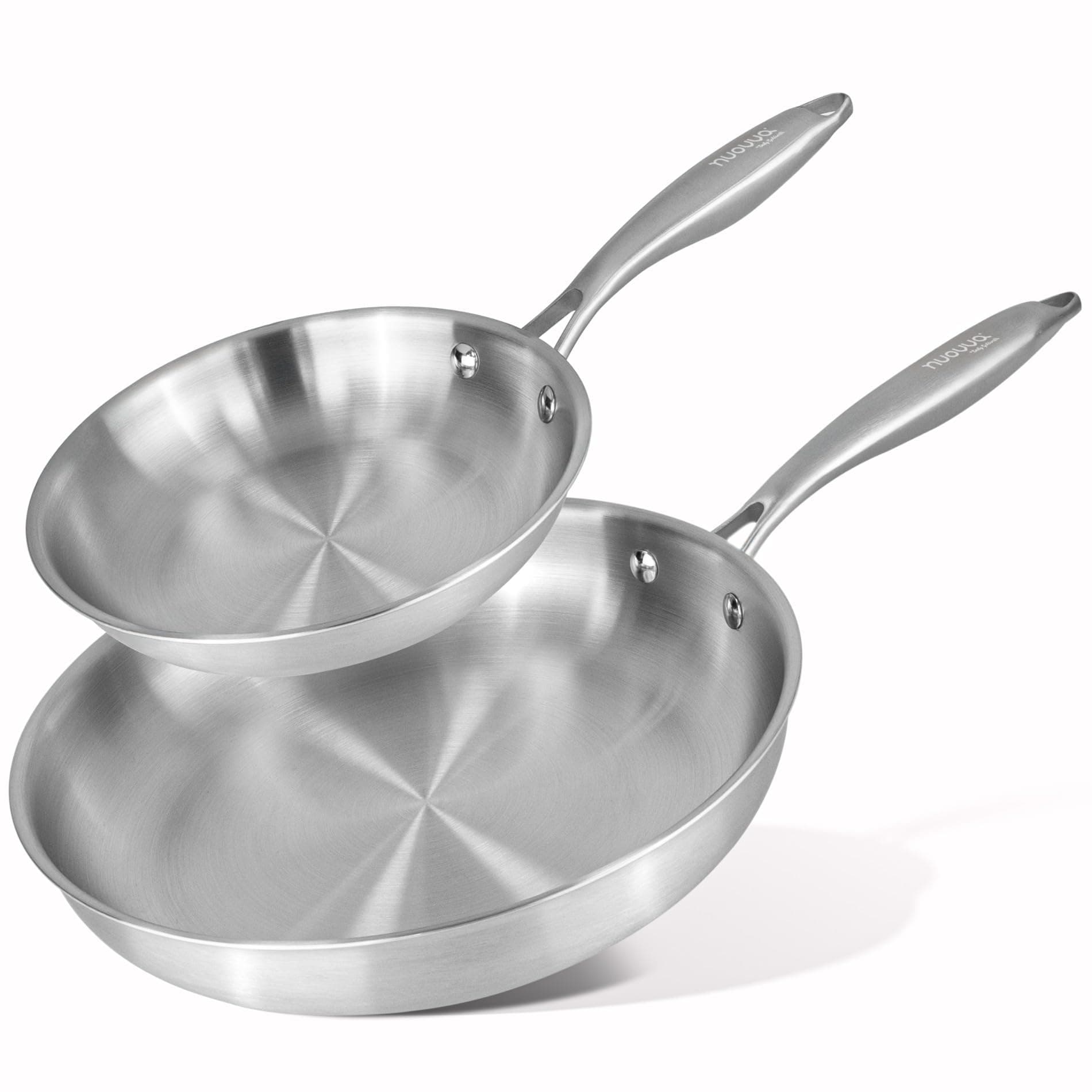 nuovva Stainless Steel Frying Pan Set – 2pcs Induction Hob Pan Set – Naturally Non-Stick Tri-Ply Stainless Steel – 20cm & 28cm Cooking Pans chez Amazon UK