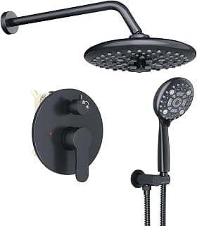 Black Shower System - 8 Functions 10 Inches Rain Shower Head Faucet- 6 Setting Headheld Shower Head Set- Valve Included chez Amazon Canada
