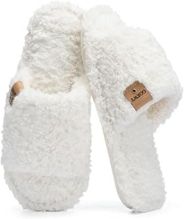 Adidas GOEWY Fuzzy Open Toe Slippers for Women Indoor with Comfy Memory Foam | Machine Washable,Cozy Fluffy Ladies Slippers,Cute...