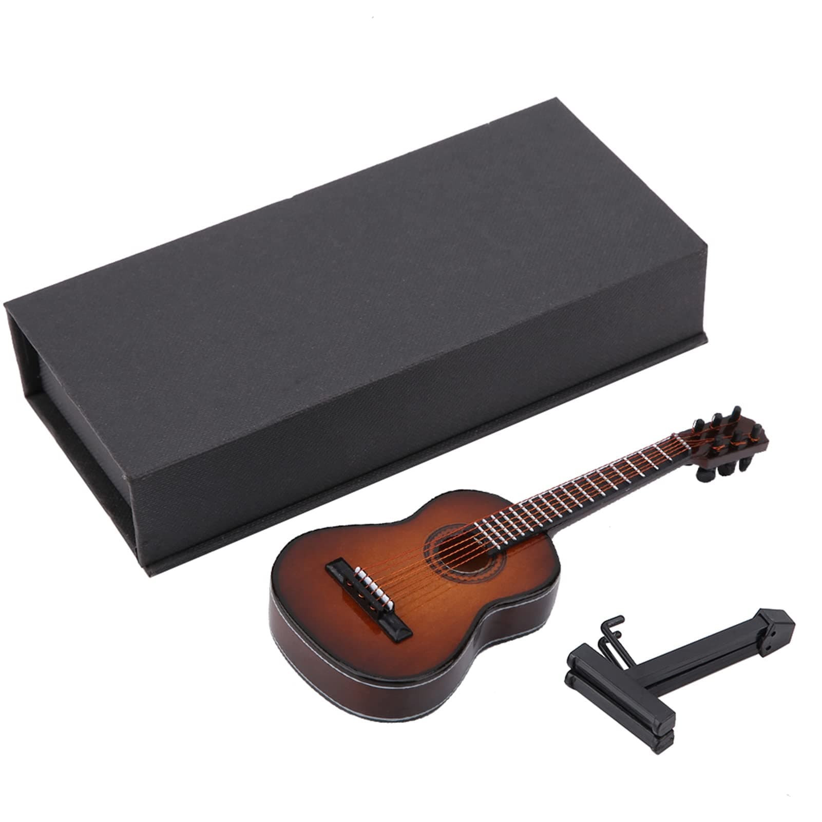 Garosa Mini Guitar, 5.5 Inch Wooden Ornament with Stand and Case, Brown, Handmade Decor for Home Desk Office chez Amazon US