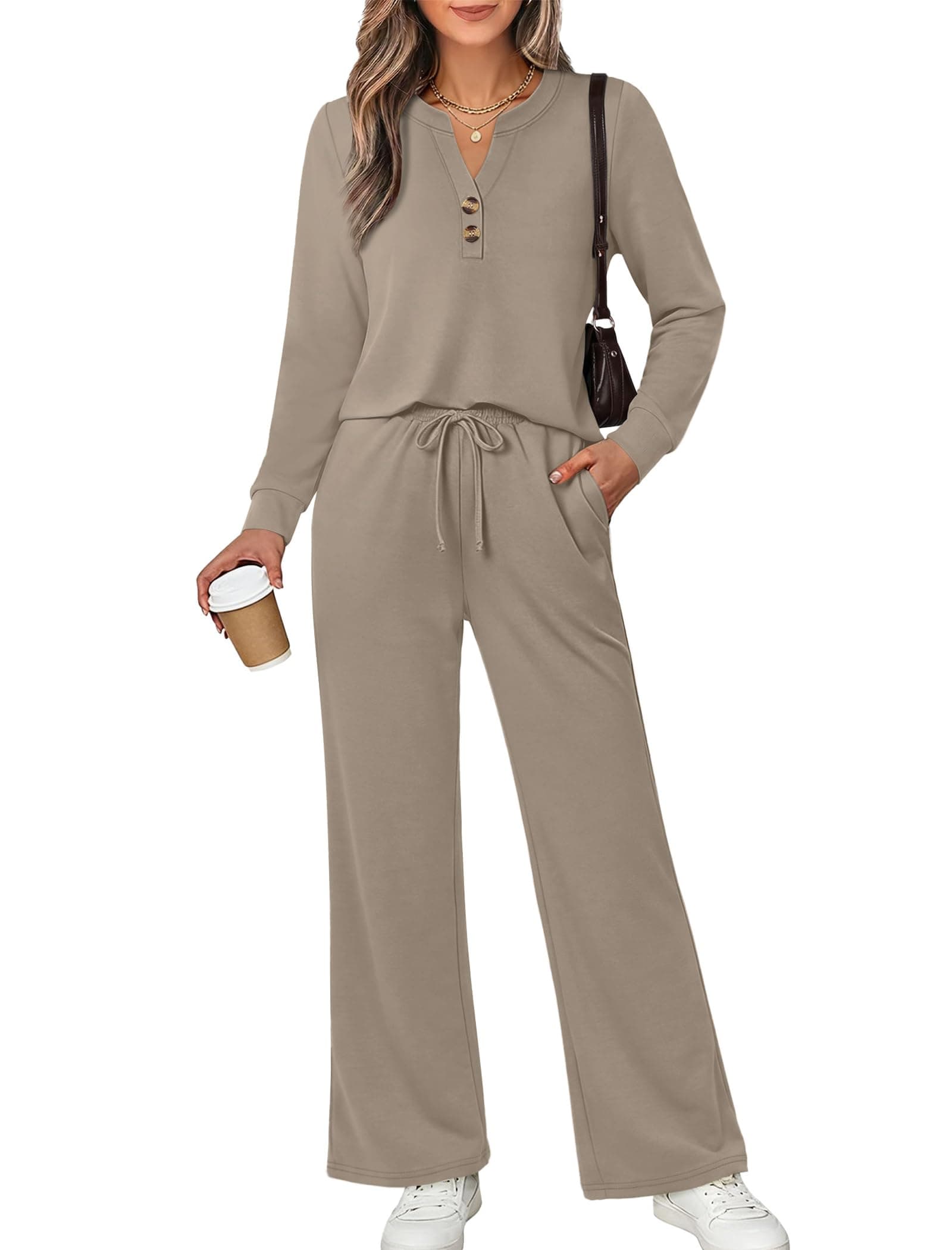 WIHOLL Two Piece Lounge Sets for Women Fall Travel Airport Vacation Outfits | Long Sleeve Wide Leg Pants XS-2XL chez Amazon US