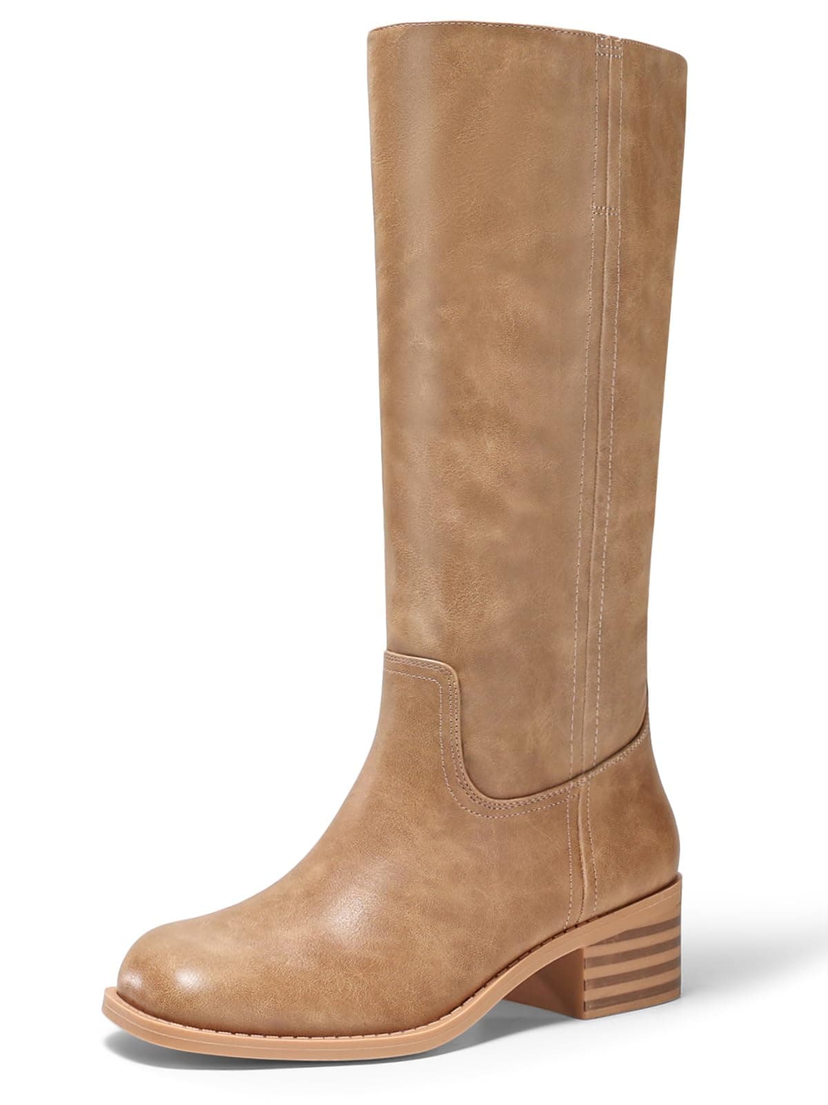Coutgo Women's Knee High Boots Square Toe Chunky Block Heel Tall Boots Comfortable Low Heel Shoes chez Amazon US
