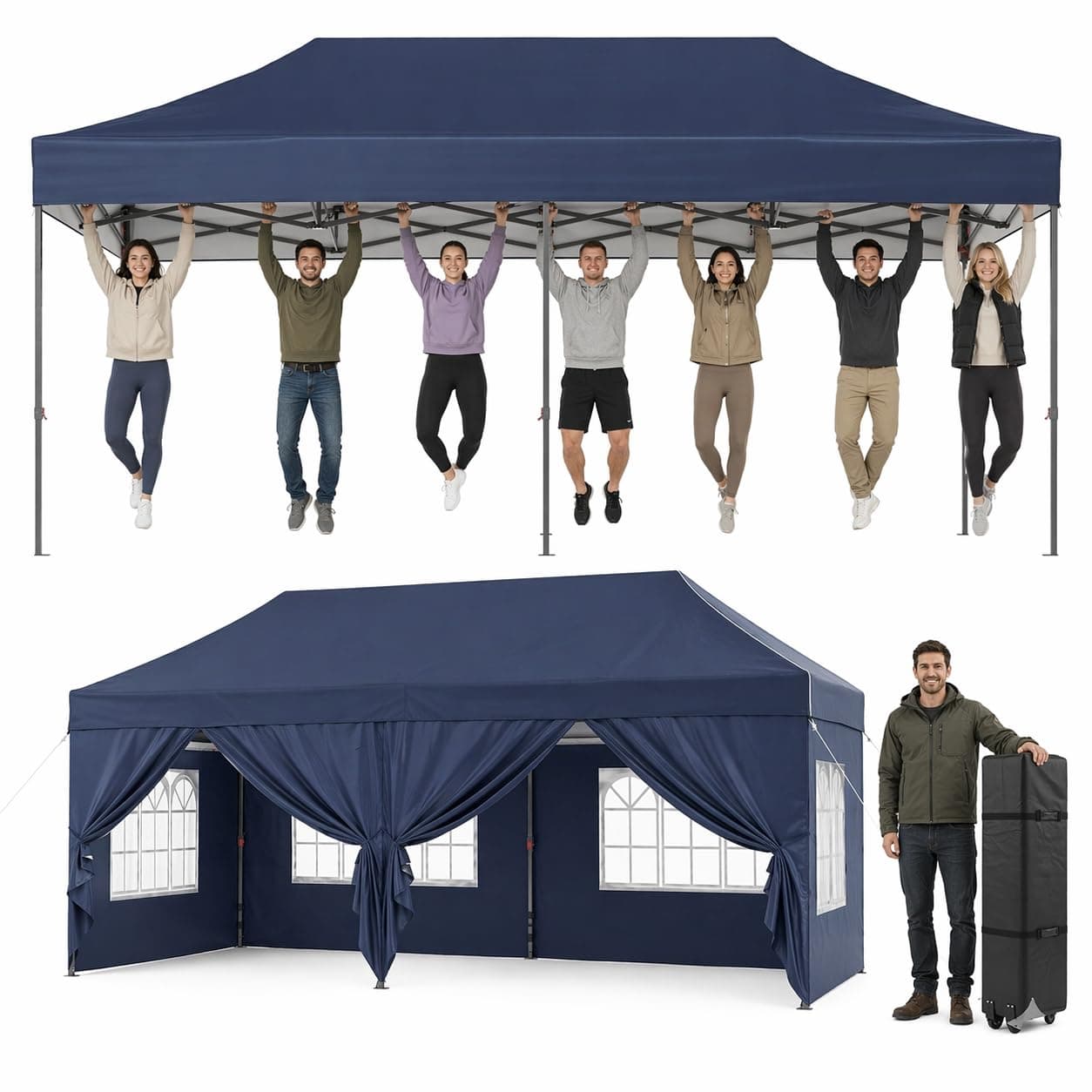 Pop Up Gazebo 3m x 6m Heavy Duty with Sides 6x3 Waterproof Party Tent Blue | 3m x 6m chez Amazon UK