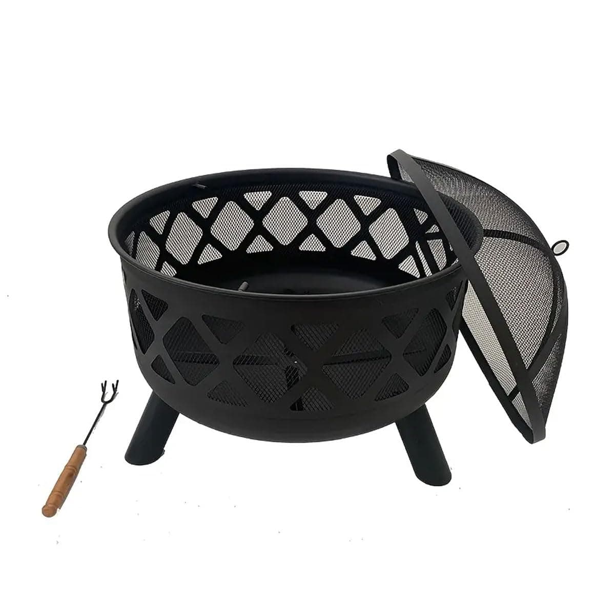 Neo Large Black Outdoor Heater Fire Pit Bowl Garden Patio Grate Lid Poker BBQ Charcoal Log Wood Burner Bonfire Camping chez Amazon UK