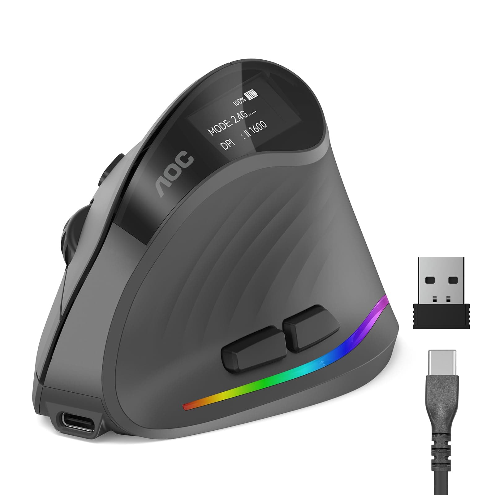 AOC Ergonomic Mouse, 2.4GHz Wireless Bluetooth Vertical Mouse, Rechargeable | 4800 DPI, Right Hand, Quiet Clicks, RGB Light, 6... chez Amazon US
