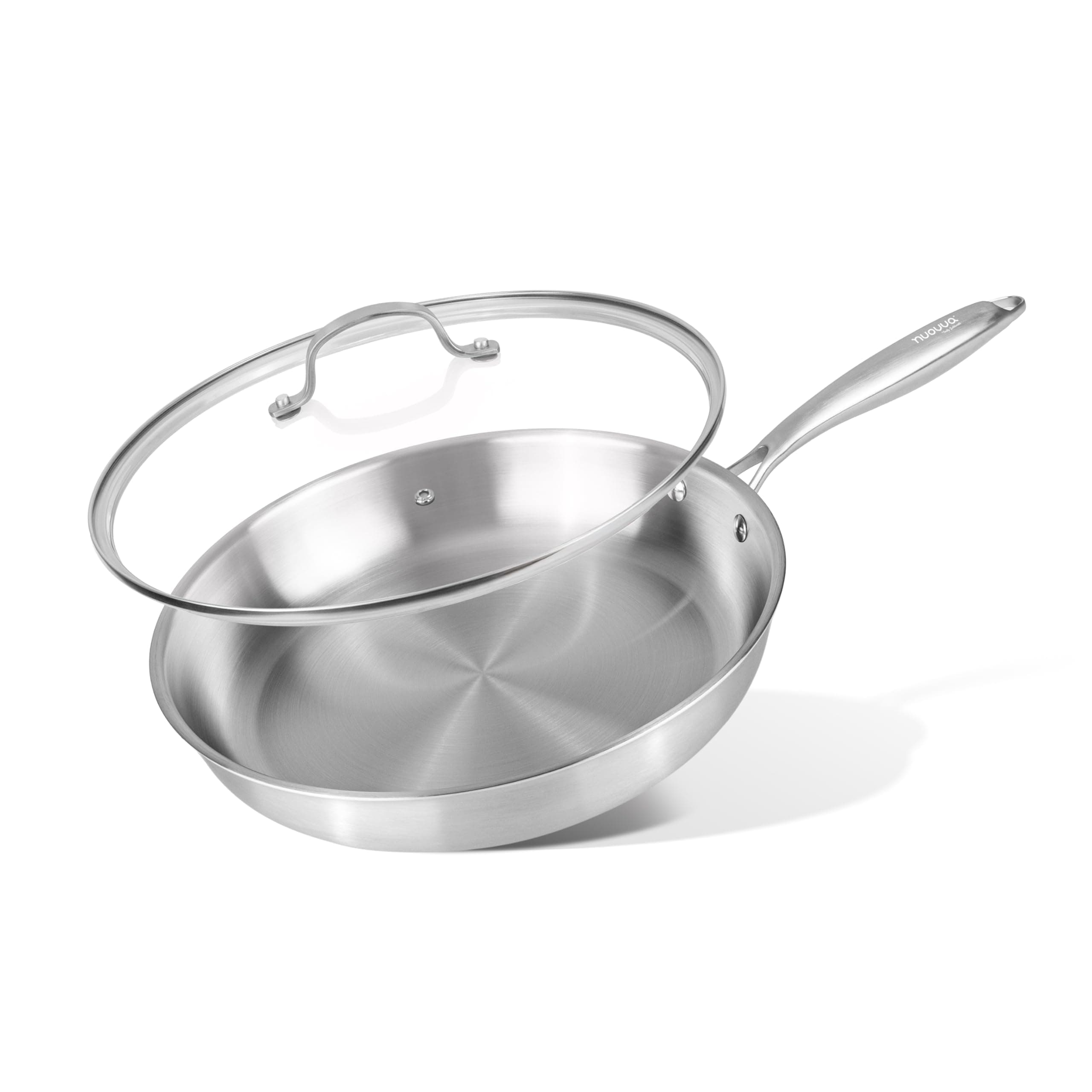 nuovva Stainless Steel Frying Pan – Induction Hob Non Stick Chefs Pan – 30cm Pan with Glass Lid chez Amazon UK