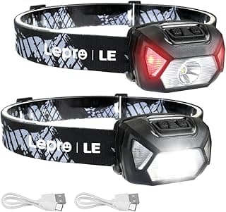 Lepro Rechargeable Headlamp 2-Pack, 2000 Lux Super Bright LED Head Torch with Red Light, 6 Modes USB Charging Waterproof Headlight,... chez Amazon Canada
