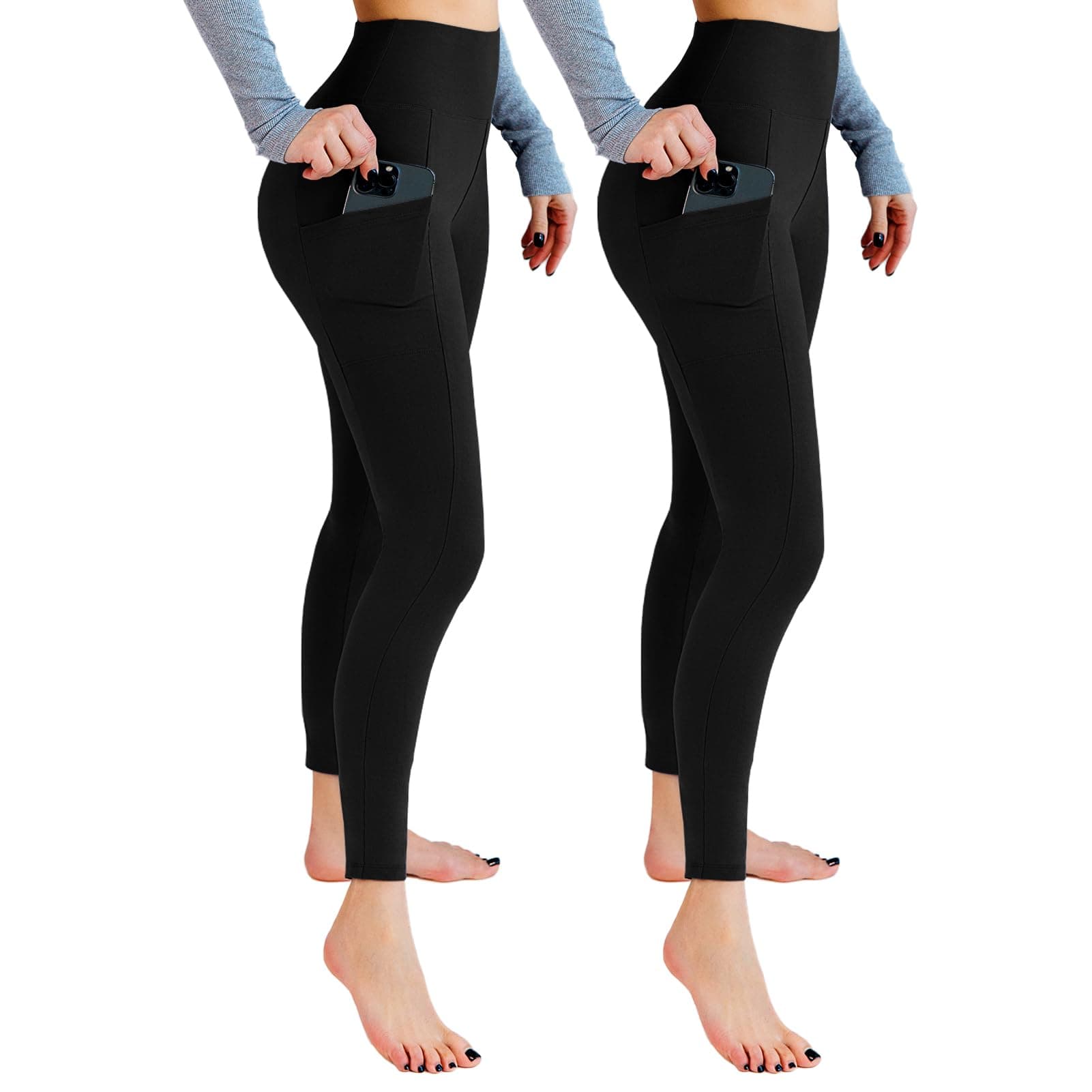 Leafigure 2-Pack High Waist Gym Leggings with Pockets for Women | Side Pockets, Soft Fabric, Ideal for Gym, Yoga and Workout chez Amazon UK