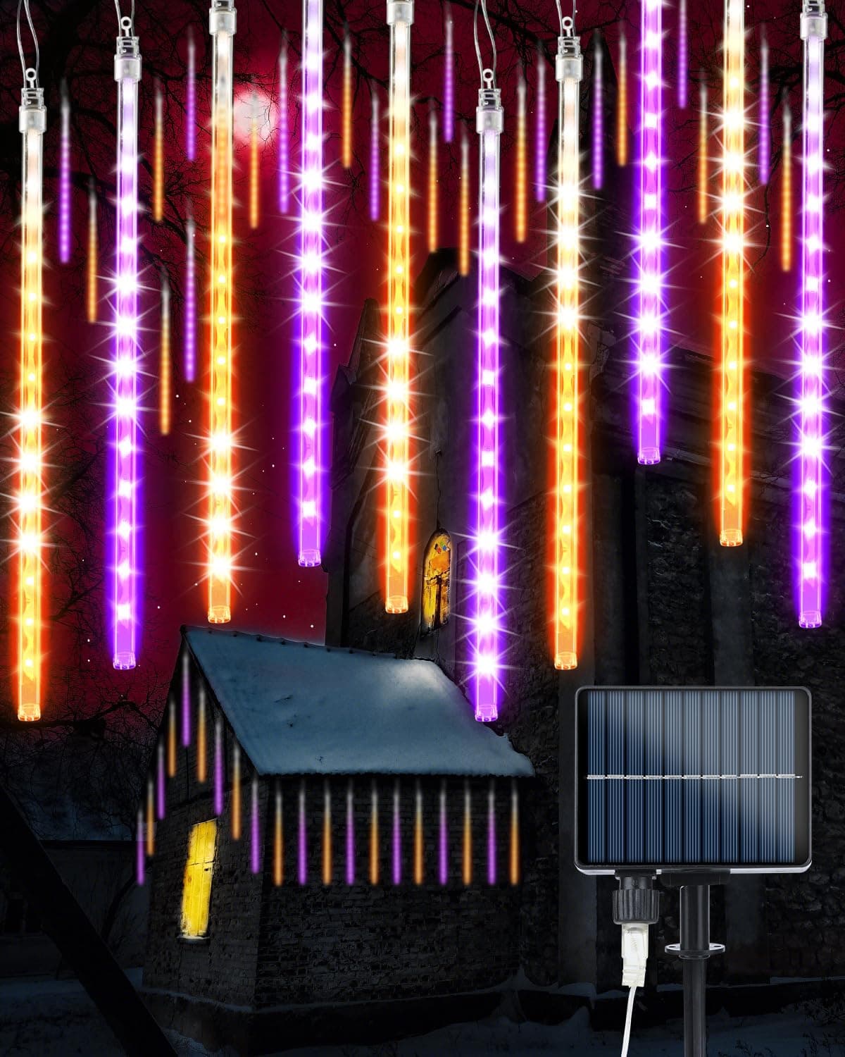 Solar Halloween 20 Tubes Orange Purple Meteor Shower Icicle Lights 480 LED | Raindrop Lights chez Amazon US