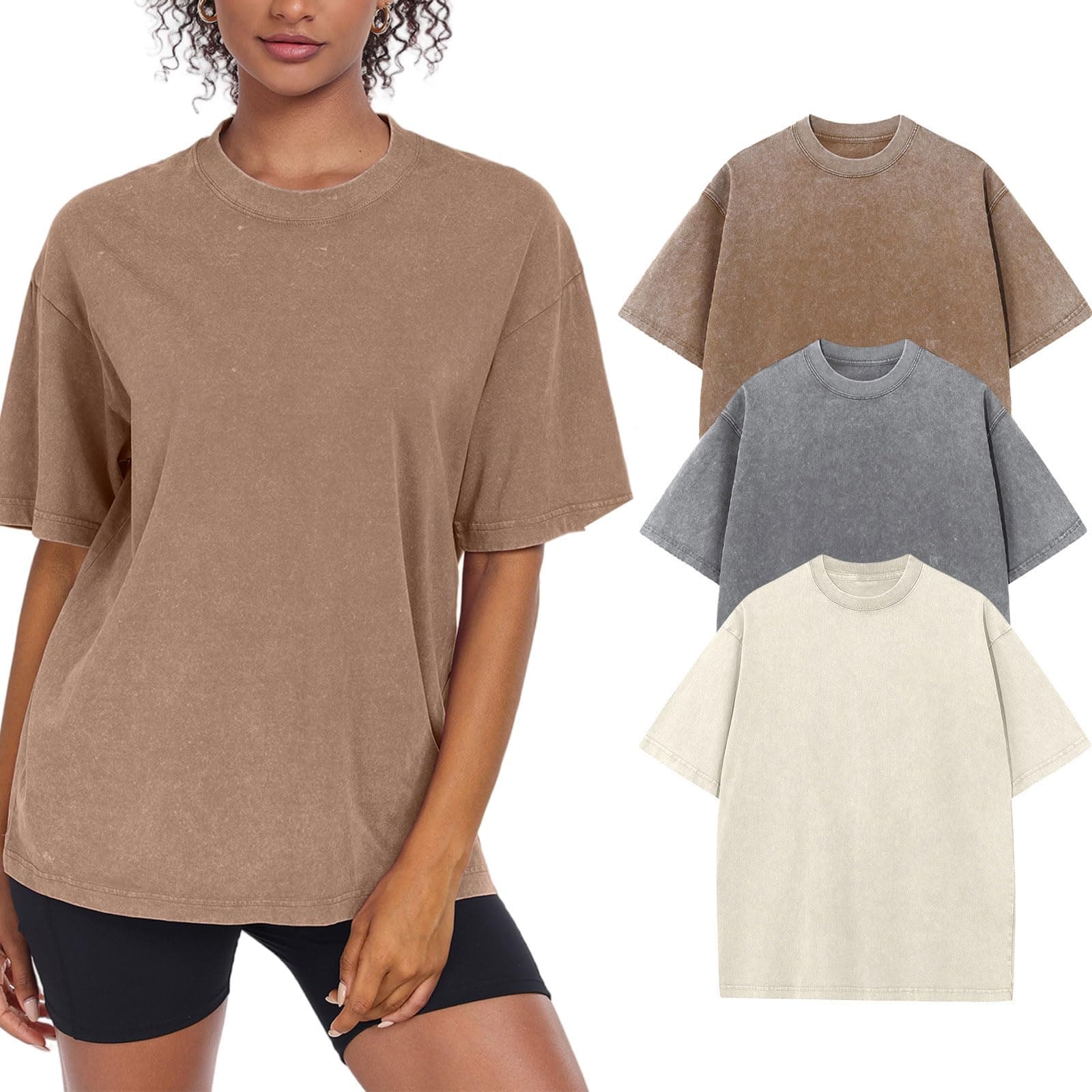 SnowElve Womens Washed Vintage Oversized T-Shirt Baggy Workout Tops Short Sleeve Cotton Tshirts Streetwear Boyfriend Tee chez Amazon US