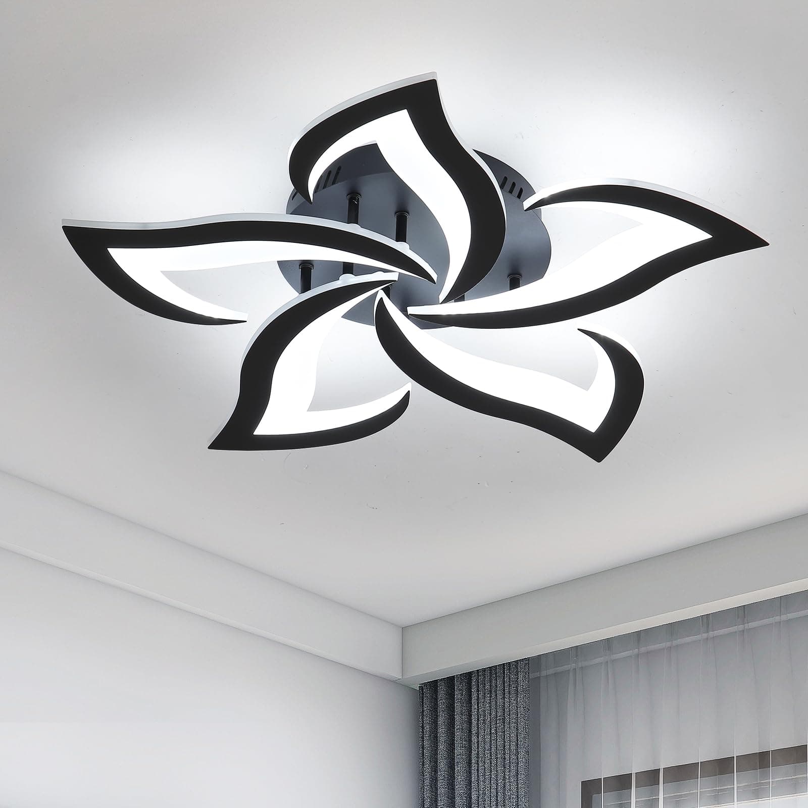 Riserva Mordern LED Ceiling Light 60W, Creative Petals Design, 6500K, Black | Acrylic Chandelier for Living Room, Bedroom, Dining Room chez Amazon UK
