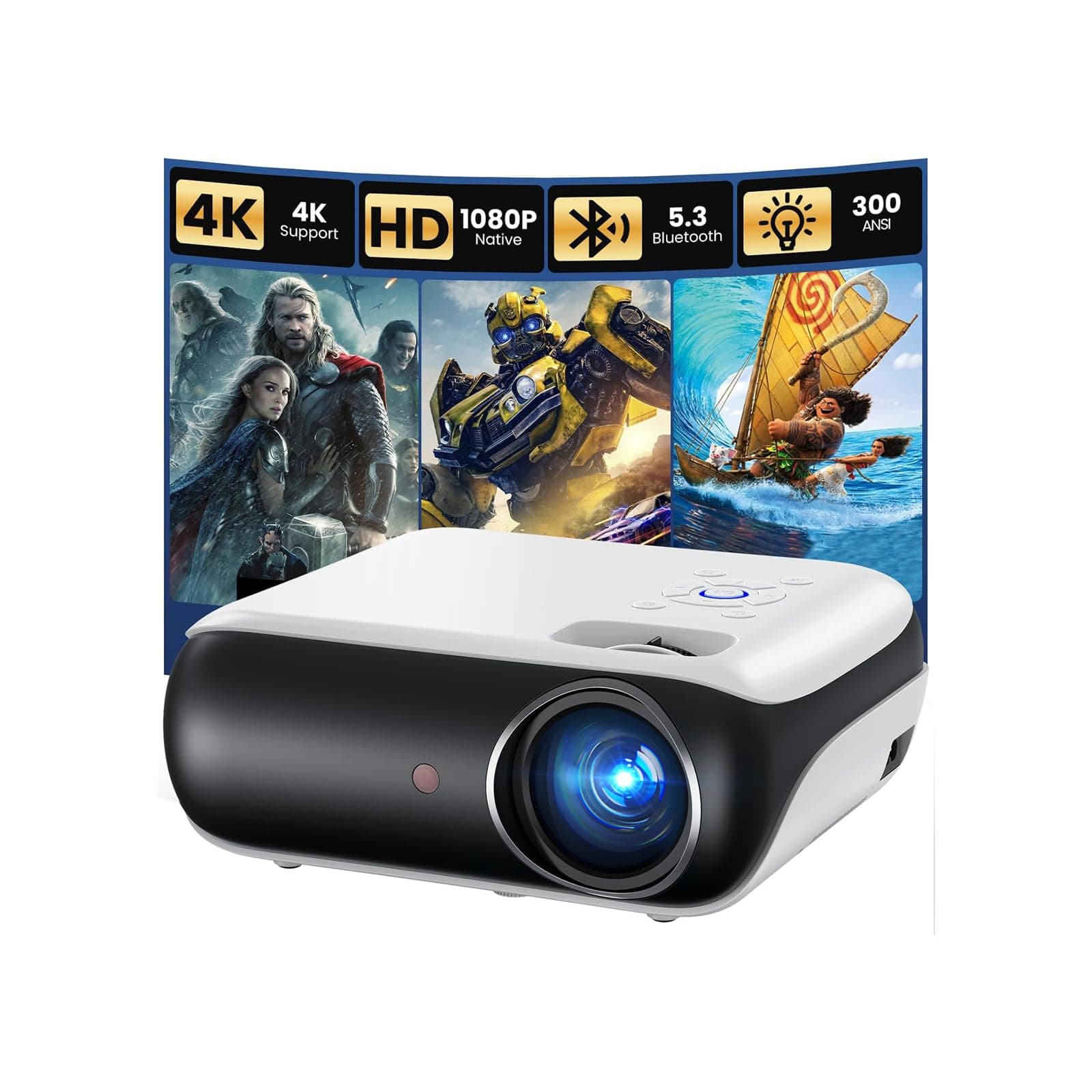HAPPRUN Native 1080P Bluetooth Projector - Standard | Native 1080P • Mini & Portable • Easy Setup • Built-in Speaker • HDMI for PC,... chez Amazon US