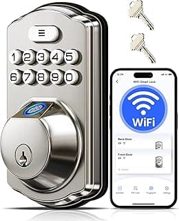 Veise VE012W WiFi Fingerprint Smart Lock for Front Door, Satin Nickel chez Amazon US