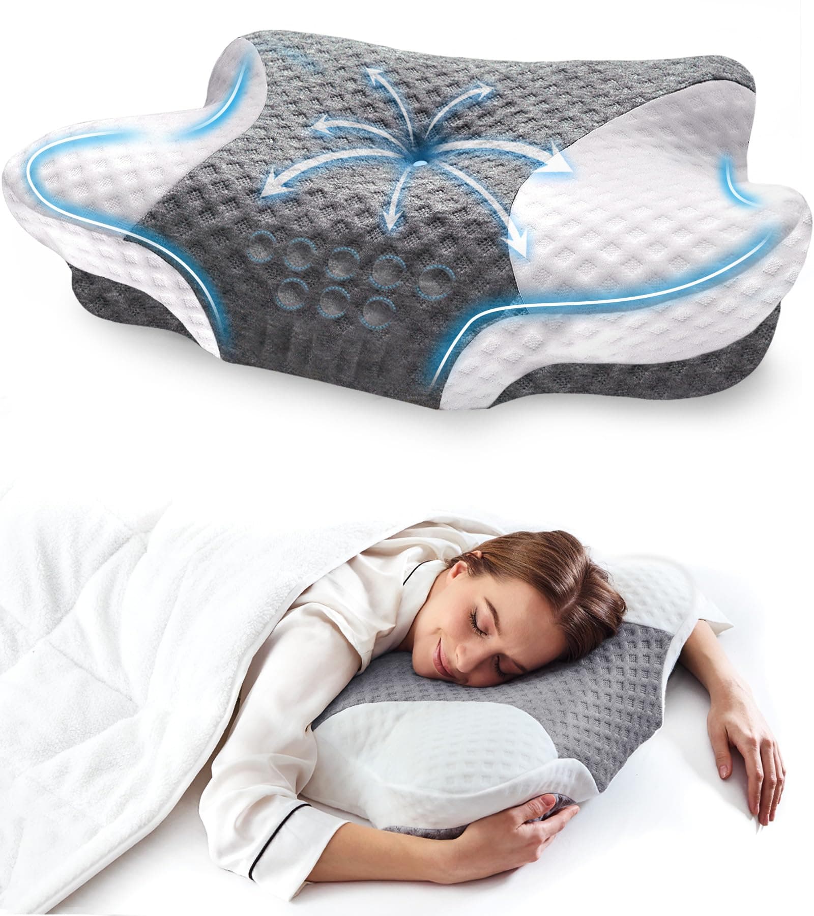 Memory Foam Cervical Neck Pillows - Side Sleeper Pillows for Pain Relief Contour chez Amazon UK