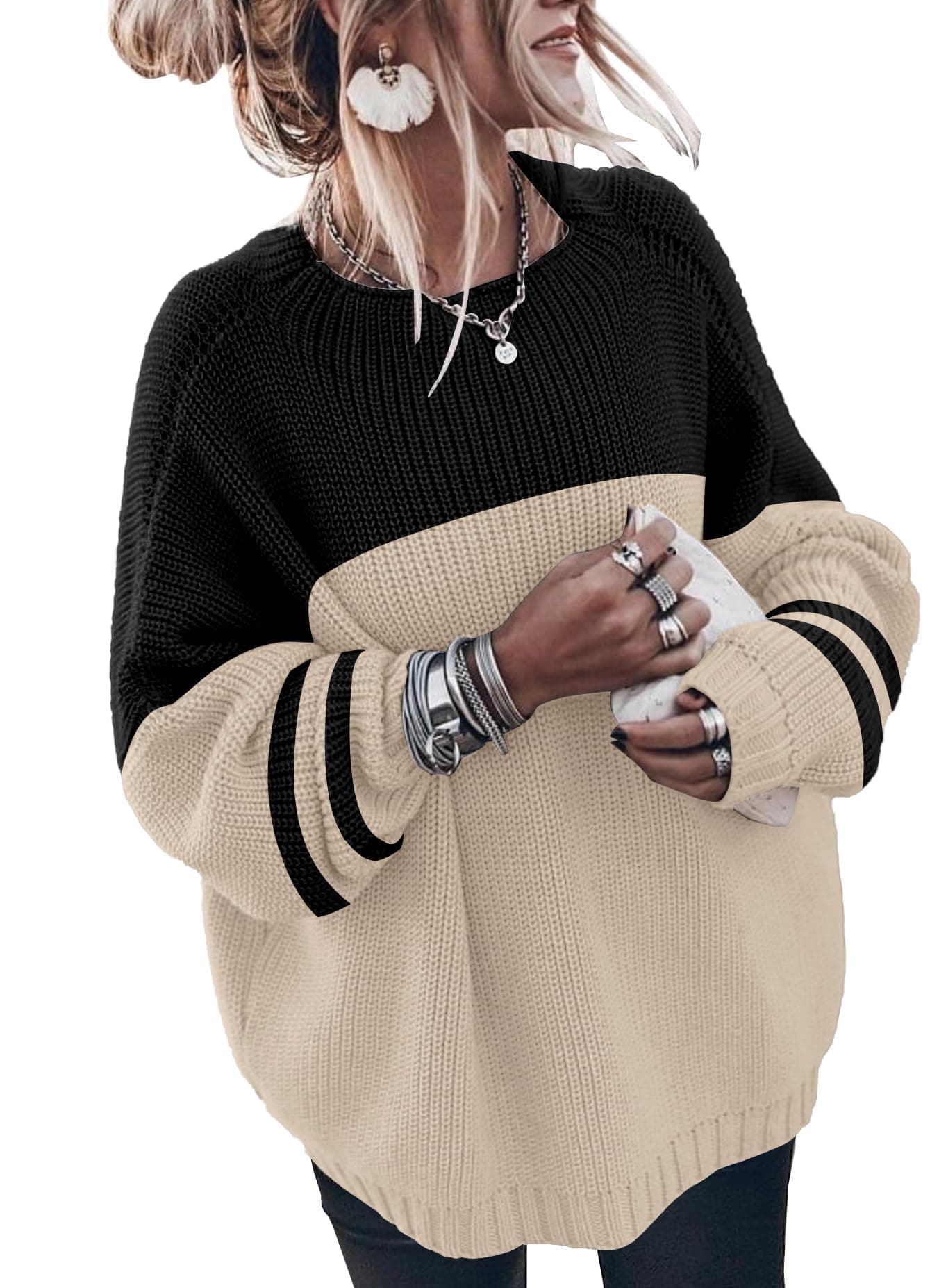 Womens Oversized Sweaters Loose Solid Casual Long Sleeve Mock Neck Knitted Jumper Tops chez Amazon US
