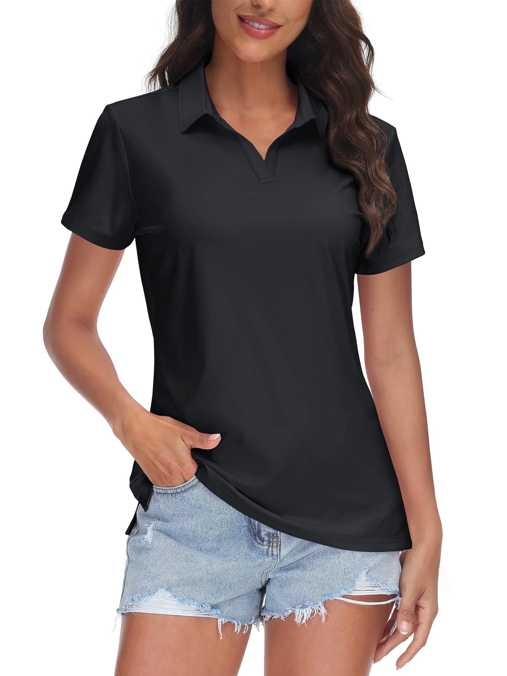 TACVASEN Women's V-Neck Polo Shirts UPF 50+ Short Sleeve Sun Protection Quick Dry Golf Polos Collared Shirt chez Amazon US
