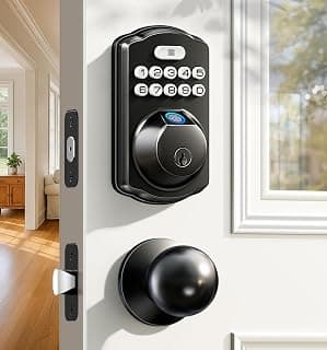 Veise KS02C Fingerprint Deadbolt Door Lock with Knob Set, Matte Black chez Amazon US