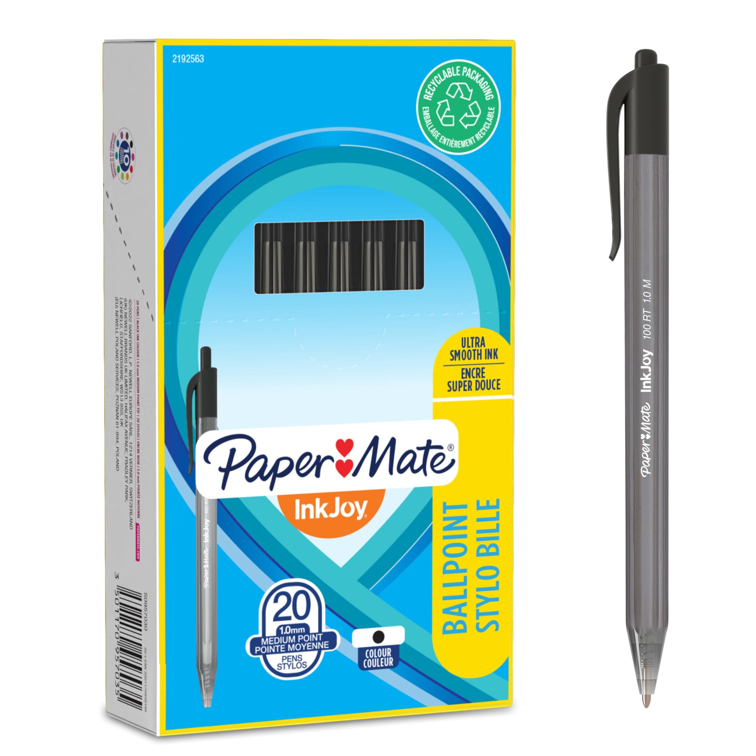 Paper Mate InkJoy 100RT Retractable Ballpoint Pens | Medium Point (1.0mm) | Black | 20 Count chez Amazon UK