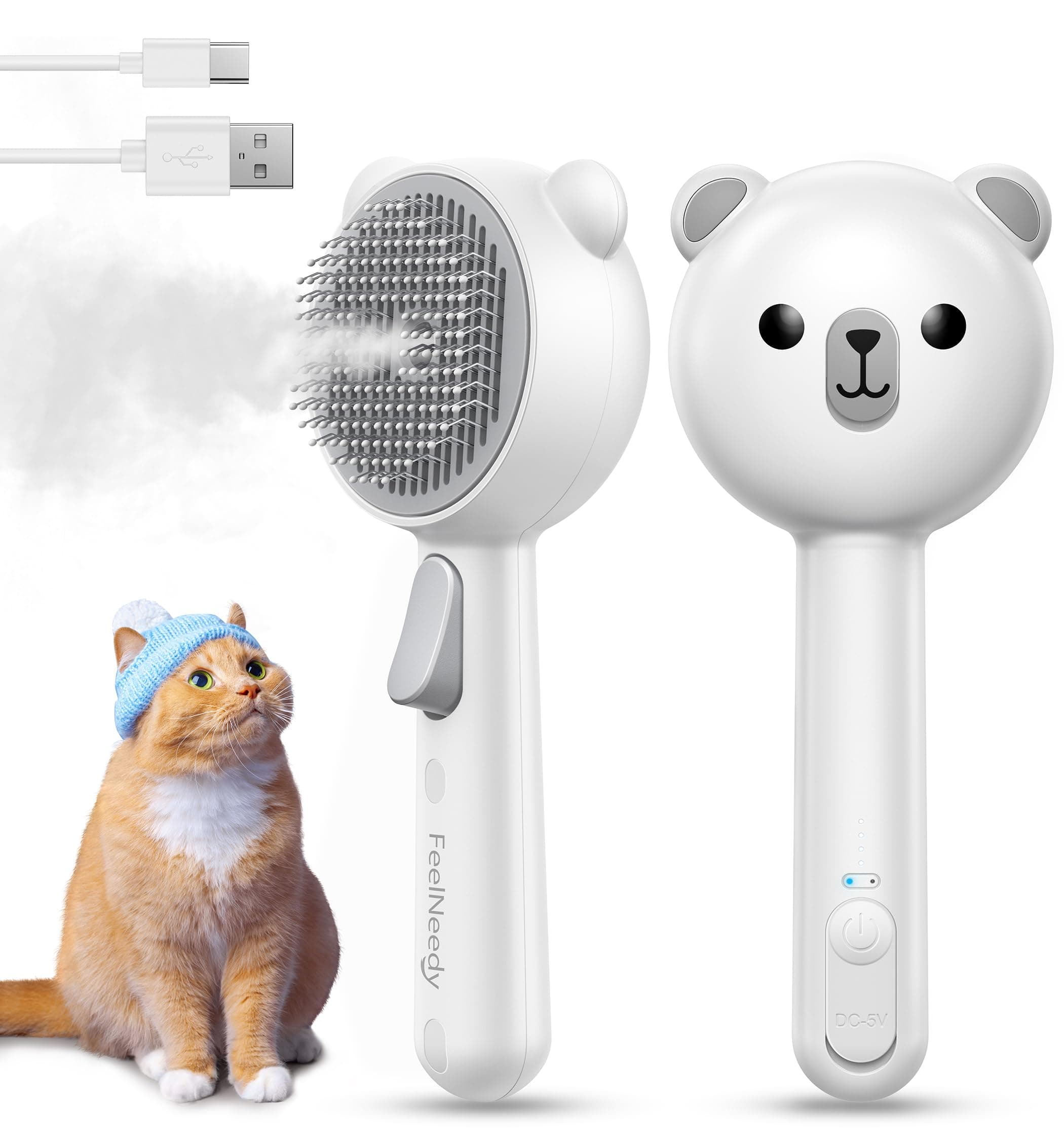 Cat Steam Brush, Brushes for Indoor Cats with Release Button, Undercoat Removal Grooming Supplies, Dual Spray USB Rechargeable, chez Amazon US