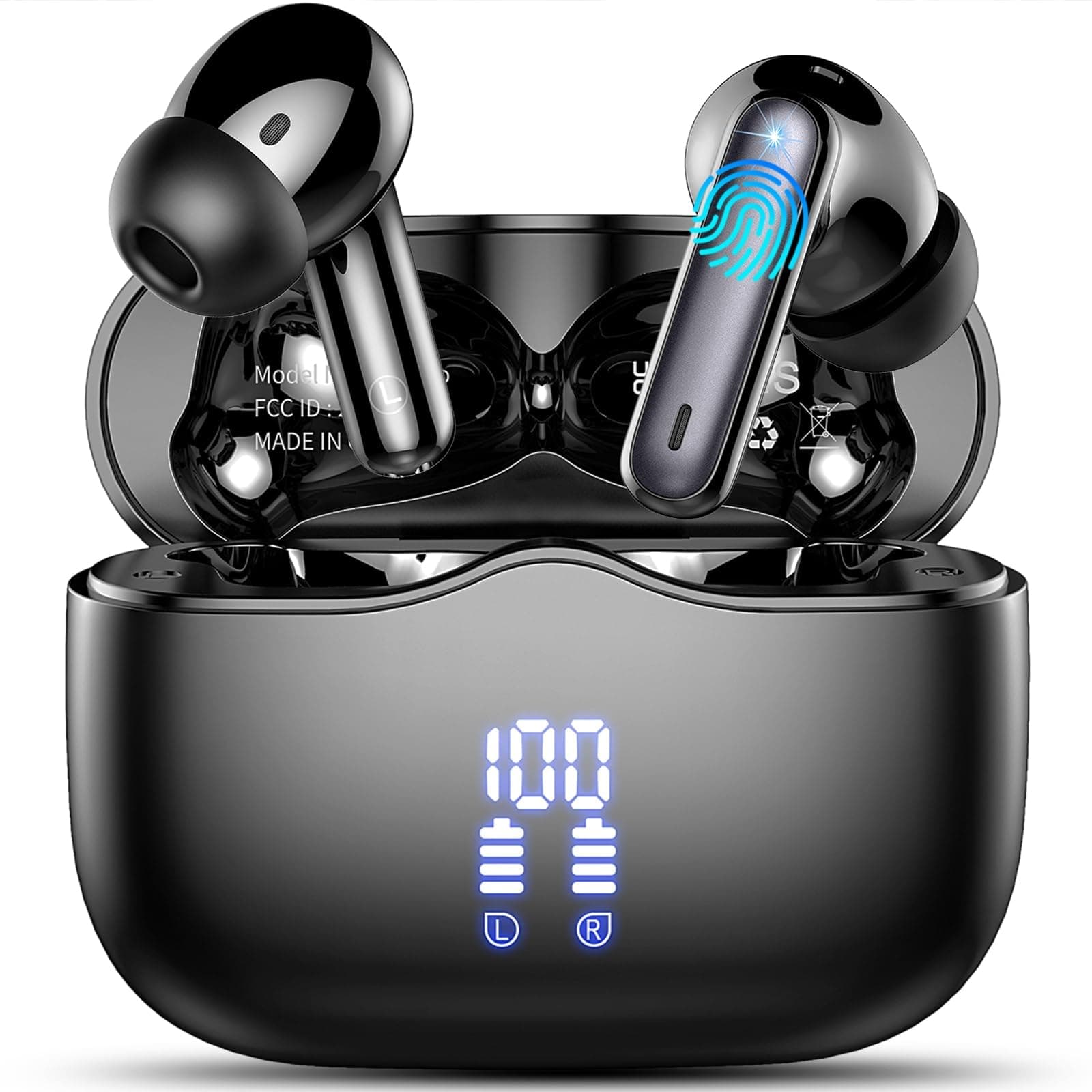Wireless Earbuds Bluetooth 5.4 with HiFi Stereo Bass, 40H In‑Ear Earphones | Deep Bass, 4 ENC Noise Cancelling Mics, LED Display, IP7... chez Amazon UK