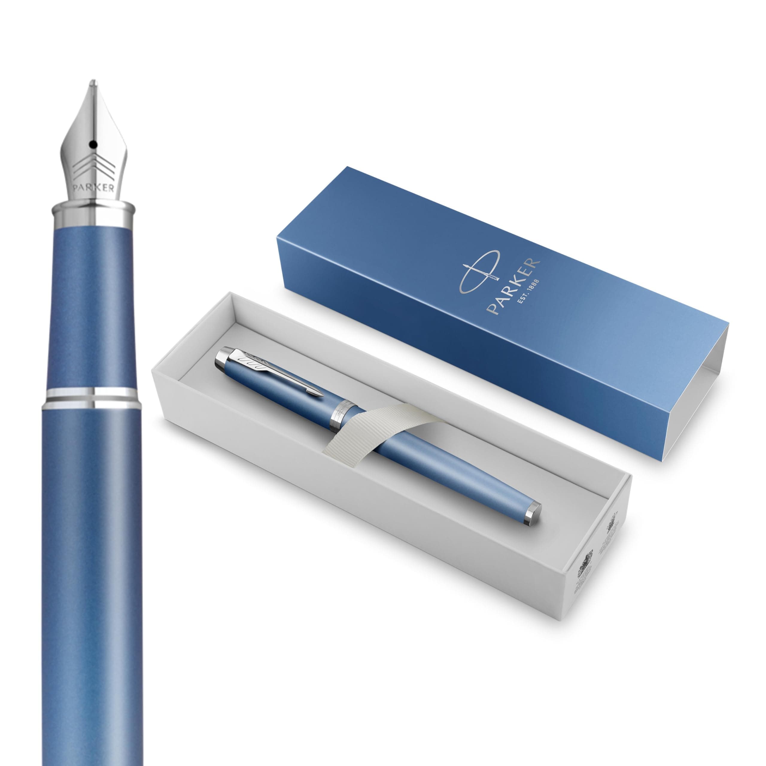 Parker IM Writing Rituals Fountain Pen | Peaceful Blue Finish with Gradient & Chrome Trims | Fine Nib | Blue Ink | Gift Box chez Amazon UK