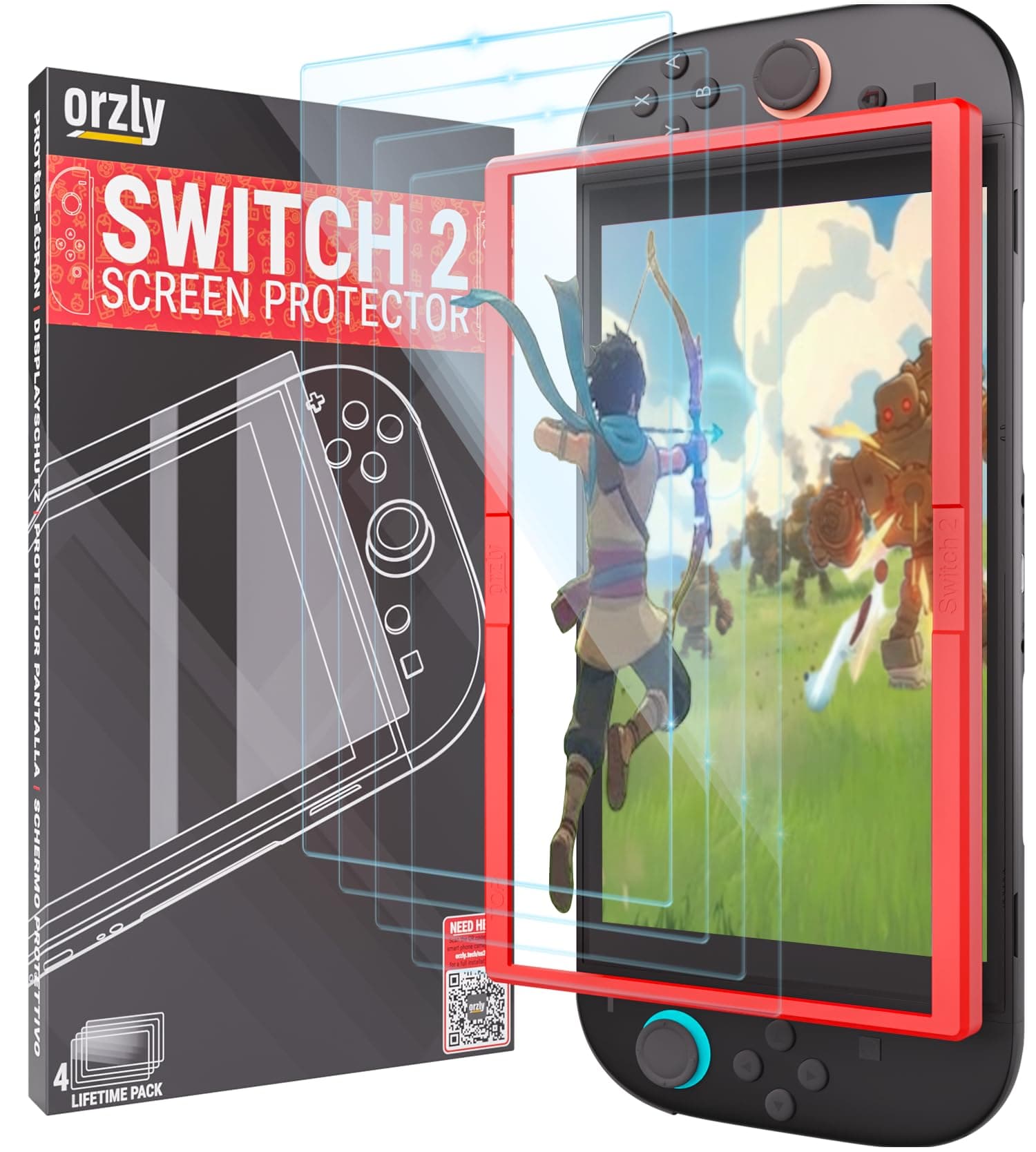 Orzly Glass Screen Protector for Nintendo Switch 2 Console 2025 Screen Size 7.9 inch 4 Pack. No Bubbles Easy Installation Anti Scratch... chez Amazon UK